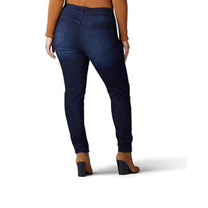 Jean en denim décontracté pour femme, taille haute, coupe droite ample, respirant, délavé, jambe large, directement de l'usine - Product Image 3