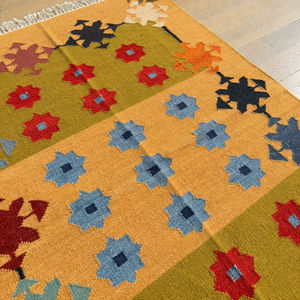 Alfombra Kilim de Lana Hecha a Mano, Tejido Plano Abstracto y Colorido, Antideslizante, Ecológica, Antibacteriana, Estilo Étnico Bohemio - Product Image 3