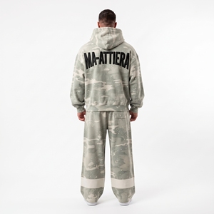 Conjunto de chándal de camuflaje para hombre, sudadera con capucha extragrande con cremallera y pantalones deportivos de pierna ancha, conjunto de dos piezas de ropa urbana personalizada - Product Image 4