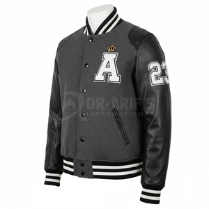 <b>Men</b> Varsity <b>Jacket</b> Cream Brown Leather Sleeve Embroidered H Logo Preppy Style Autumn Turn-down Collar Plus Size <b>Men's</b> <b>Jackets</b> - Product Image 2