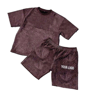 Nueva llegada de conjuntos de camisetas personalizadas para hombre, conjuntos cortos de verano de 2 piezas con pedrería, 100% algodón, felpa francesa para hombre - Product Image 1