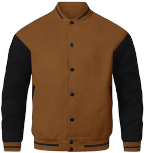 <b>Men's</b> <b>White</b> Varsity <b>Jacket</b> With Black Sleeves Stand Collar Button Closure Casual Autumn Wear - Product Image 5