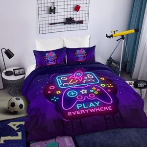 3pcs Trippy Neon Gamepad Duvet Cover Set Soft Twin Bedding for Gamers - Product Image 1