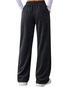 Pantalon de jogging ample en molleton noir anthracite pour femme, avec passepoil latéral, taille élastique et cordon de serrage, coupe décontractée, idéal pour la détente - Product Image 4