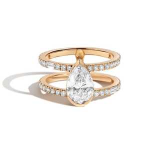 Anillo de Compromiso de Doble Banda, Estilo Art Deco, con Diamantes Baguette, Anillo de Boda Personalizado, Oro Sólido de 10k, 14k, 18k, Diamante Cultivado en Laboratorio, Venta al Por Mayor - Product Image 1