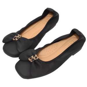 Ballerines en cuir d'agneau véritable pour femmes Ann'S, avec nœud décoratif, en cuir souple, confortables, à enfiler, plates, noires - Product Image 3
