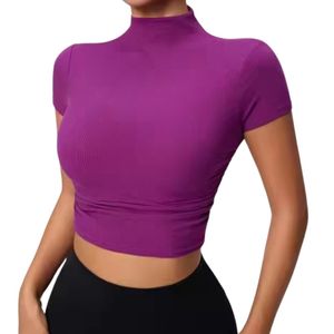 Hauts de yoga pour femmes à col montant violet, en nylon et élasthanne, extensibles dans les quatre sens, anti-humidité, vente en gros - Product Image 1