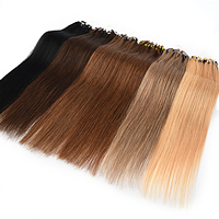 Extensiones de Cabello Chino con Micro Anillos de Queratina KSWIGS, Doble Trama, Cabello Humano Remy de la Mejor Calidad, Textura Lisa, Trama Individual