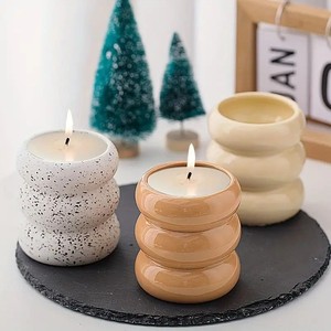 <b>Stacked</b> <b>Ring</b> Shape Ceramic Candle Vessel Thick Wall Heat Resistant Gloss Finish Modern Luxury Reusable Home Decor Holder - Product Image 1