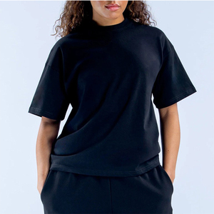 Camiseta de Manga Corta con Cuello Redondo para Mujer, Talla Grande, Color Negro Sólido, Ajuste Holgado, Algodón Jersey, Transpirable y Ligera, Venta al Por Mayor, Calidad Superior - Product Image 1