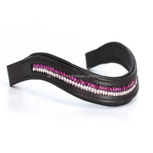 Banda para cejas de caballo ecuestre de cuero ligero de alta calidad con cristales de colores multicolores Diamantes de imitación Banda para cejas de cuero acolchado - Product Image 3