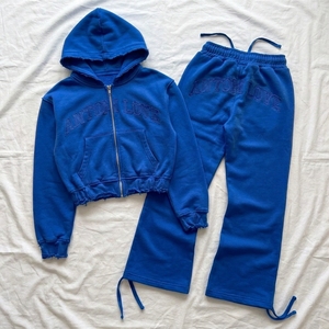 Winter Streetwear High Quality Custom Washed Thick <b>Cropped</b> Solid Breathable Tracksuit Drawstring Women's Hoodie <b>Jogger</b> Pants - Product Image 6
