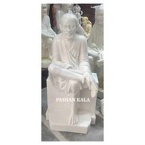 Statue de Sai Baba en marbre blanc pur, surface lisse et brillante, fabriquée à la main, au meilleur prix, idéale pour la décoration de bureau et la pratique religieuse. - Product Image 1