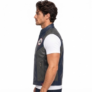<b>Men</b> Leather <b>Vest</b> Custom Biker Style Waistcoat Durable Leather Material Zip Closure Comfortable Fit Fashion Wear OEM <b>Men</b> Leather - Product Image 3
