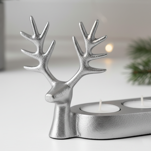 Living & Craft Silver Metal Reindeer Candle Holder | 3-Slot Tealight Wax Burner Luxury Christmas Deer <b>Table</b> Centerpiece - Product Image 4