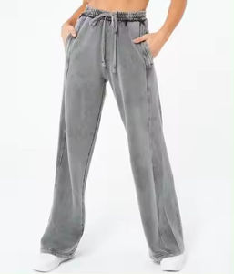 Breathable High Quality Custom Dyed Wide Leg Plus Size Gray <b>Women's</b> Acid Wash <b>Trousers</b> for <b>Women</b> wholesale rate cheap price - Product Image 6
