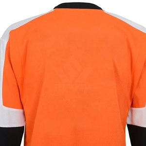 Maillot de hockey sur glace personnalisé orange uni, col en V, manches trois-quarts, impression sublimée sur le devant, respirant, 100% polyester, adulte unisexe - Product Image 3