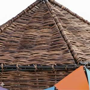 Tienda de juegos infantil de mimbre natural con paneles de ratán, tipo castillo, tipi, casita para niños pequeños, para interior y exterior, estilo boho, para guardería, con cojín - Product Image 2