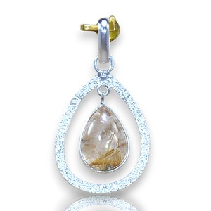 Colgantes de piedras preciosas de rutilo dorado natural en plata de ley 925 con elegante engaste de bisel y piedras preciosas con corte en forma de pera para ella. - Product Image 1