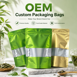 9x14cm Brown PE BOPP Recyclable Ziplock <strong>Kraft</strong> Craft Paper Standing up Pouches Food <strong>Packaging</strong> Zipper Bags with Window - Product Image 1