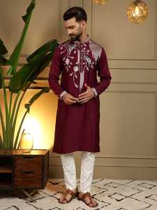 Pijama Kurta de Viscosa y Seda para Hombre con Bordado de Lentejuelas, Chudidar Semialgodón, Ropa Étnica Festiva para Bodas - Product Image 6