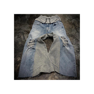 Customize Panel Design <b>Flared</b> Pants 100% Cotton Breathable <b>Men's</b> <b>Jeans</b> 2025 High Quality Distressed Denim Pants - Product Image 5