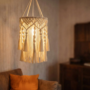Nouvel abat-jour en corde de coton tissé à la main de style bohème, style vintage et moderne avec franges en macramé pour la décoration de la maison - Product Image 1