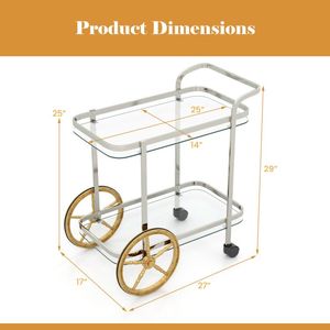 Carrello Bar Premium a 2 Ripiani in Vetro Temperato con 2 Grandi Ruote in Alluminio e 2 Rotelle Girevoli - Product Image 5