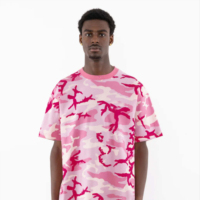 T-shirt à manches courtes pour homme, imprimé camouflage rose, col rond, coupe ample, style jersey en coton décontracté