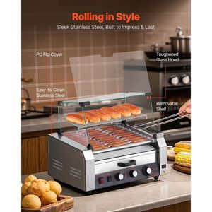 Macchina per hot dog in acciaio inox con 30 rulli, 1950W, grill per salsicce, scaldapane e copertura, attrezzatura per mantenere caldi 3 hot dog - Product Image 3