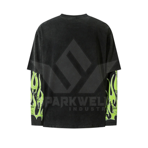 Men's Oversized Black T-<b>Shirt</b> With Green <b>Flame</b> 88 Print Screen Printing Street Style Short Sleeve O-Neck Cotton Jersey - Product Image 2