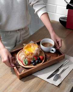 ถาดเสิร์ฟไม้ธรรมชาติ ถาดอาหารเช้าทนทานสำหรับใช้ในบ้าน - Product Image 5