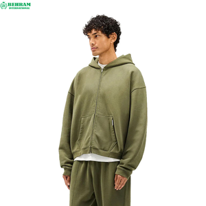 Sudadera con capucha y cremallera para hombre de alta calidad, original, OEM, de 450 GSM, con hombros caídos, lavado ácido. - Product Image 6