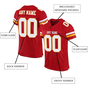 Camiseta de Fútbol Americano Roja Personalizada para Hombre, Cuello en V, Manga Corta, Transpirable, de Malla de Poliéster, Uniforme con Cualquier Nombre y Número - Product Image 6