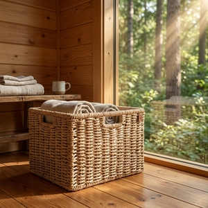 Cesta de Almacenamiento de Fibra Natural, Cesto Tejido a Mano, Organizador Encajable, Caja Texturizada de Artesano Balinés, Decoración Boho para el Hogar - Product Image 3