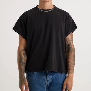 T-shirt en coton noir surdimensionné pour homme, logo personnalisé, manches courtes raglan, streetwear, coupe décontractée - Product Image 5