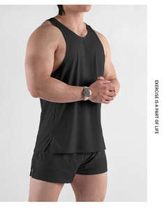 Débardeur de sport pour homme en polyester et coton, col en V, sans manches, maille respirante, tricoté - Product Image 2