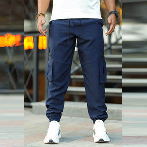 Pantalones Deportivos Cargo Azul Marino para Hombre, Cintura Elástica con Cordón, Múltiples Bolsillos, Joggers Casuales, Tela Oxford Transpirable, Ropa de Otoño - Product Image 4