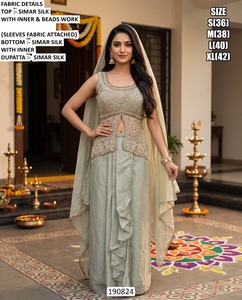 Elegant Beige Bandhani Simar <b>Silk</b> <b>Kurta</b> with Beads Work Quick Dry Floor-Length Regular Fit for Women India Pakistan Wedding - Product Image 2