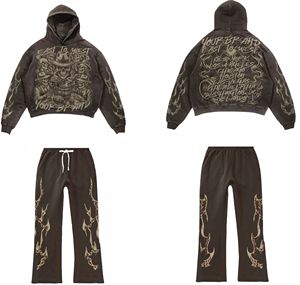 Conjunto Deportivo Premium Personalizado con Lavado Ácido y Efecto Desgastado por el Sol, Sudadera con Logotipo Serigrafiado, Pantalones Deportivos Acampanados, Ropa Urbana Y2K al por Mayor - Product Image 1