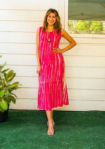 Vestido Maxi con Cuello en V y Estampado Tie-Dye, Diseño Moderno, Multicolor, Estilo Lindo, Sin Mangas, Cintura Natural, Corte en A, de Rayón - Product Image 5