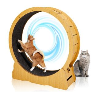 Rueda de ejercicio para gatos de interior de madera Natural grande de 43,3 pulgadas, cinta de correr silenciosa, bloqueo de seguridad para ejercitador de rueda de Fitness para - Product Image 1