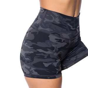 Pantalones cortos de gimnasio de cintura alta para mujer, pantalones cortos elásticos para Yoga, pantalones cortos deportivos lavados con logotipo teñido anudado al por mayor para niñas - Product Image 1