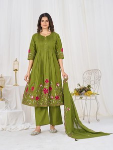 Conjunto de traje Anarkali de algodón puro para mujer con bordado multicolor y dupatta de algodón Mal |   Colección Boutique |   Proveedor al por Mayor - Product Image 3