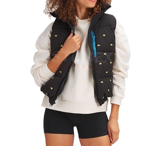 Wholesale Direct Factory Custom Logo Sleeveless Vest Cozy <b>Zipper</b> Puffer Canvas Fabric Knitted Embroidery Cotton Filling Material - Product Image 1
