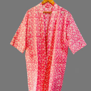 Robe kimono en coton fleuri rose avec ceinture à rayures, pour spa, hôtel, resort, vente en gros, États-Unis, Royaume-Uni - Product Image 1