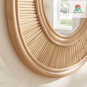 Espejo de pared ovalado hecho de ratán de color natural. Diseño suave y elegante. Espejo de tocador para baño. - Product Image 3