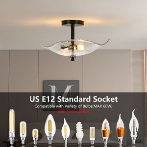 Ceiling <b>Light</b> Fixtures Indoor Outdoor Flush Mount with Water Ripple Glass <b>Shade</b> for Hallway <b>Kitchen</b> Bedroom Porch - Product Image 5