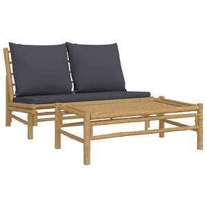 Ensemble de salon de jardin gris foncé avec bambou naturel et polyester, mobilier d'extérieur élégant - Product Image 2