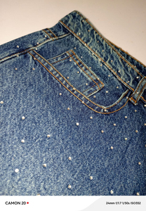 Pantalones Cortos de Mezclilla para Hombre Hechos a Medida, Estilo Vintage, con Cierre, Dobladillo sin Rematar, Tela de Algodón, con Pedrería - Product Image 6